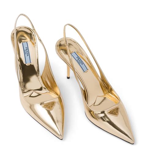 prada blue leather pumps|Prada metallic leather slingback pumps.